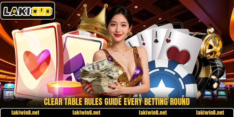 Clear table rules guide every betting round