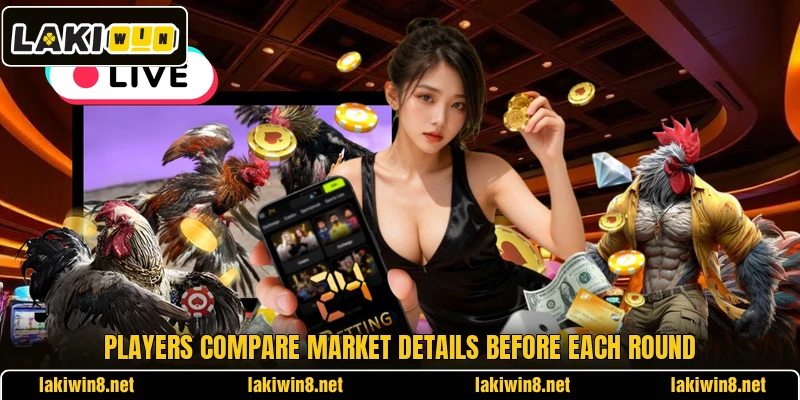 Players compare market details before each round
